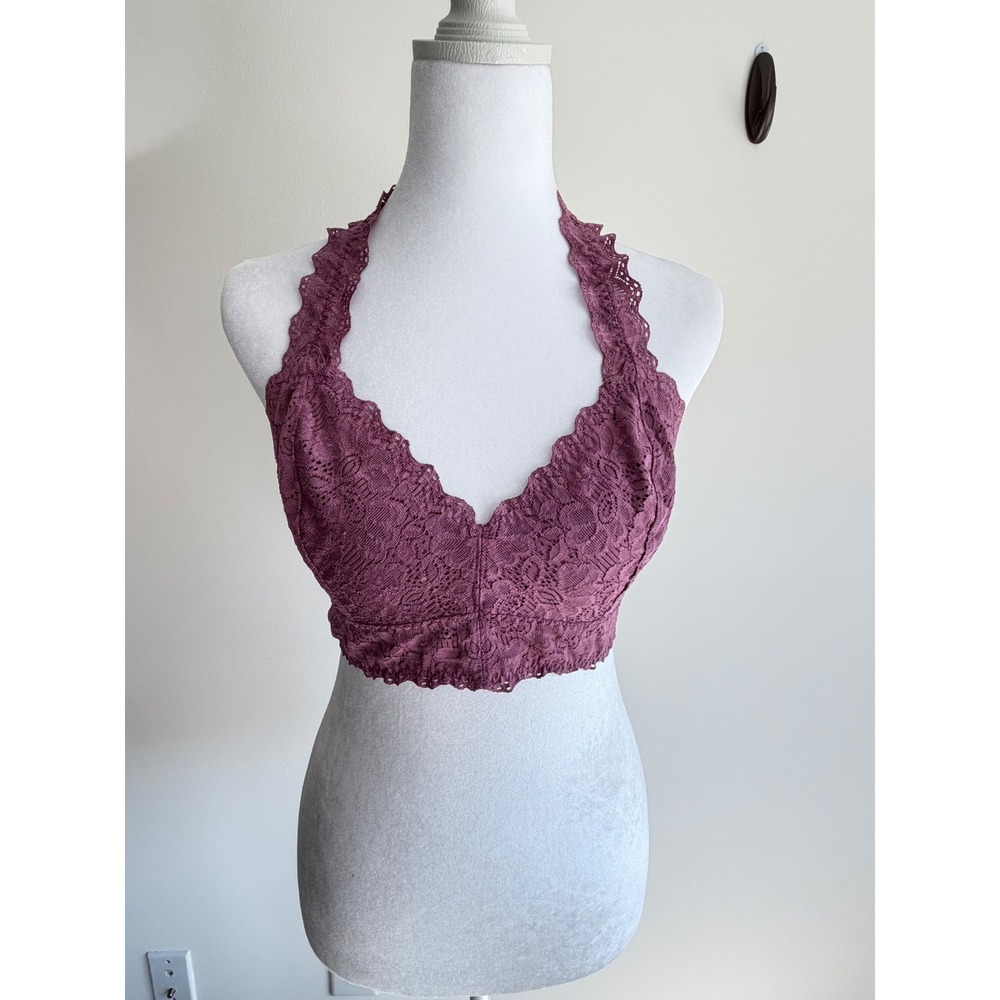 Mauve Floral Lace Halter Bralette Crop Top Y2K Boho Romantic Festival